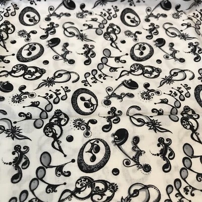Dancing Music Note Fabric Black & White Nicole Denise Designs 42" X 20" - Image 1 of 4