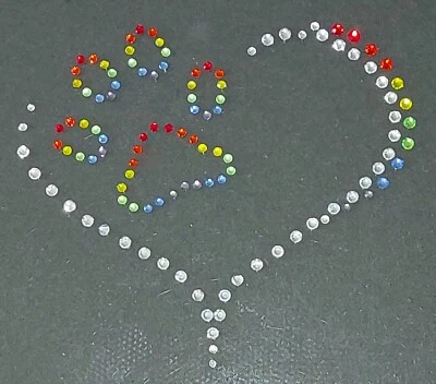 Hotfix Strassbügelbild Herztatze Regenbogenfarben  Glasstrass Applikation  - Bild 1 von 4