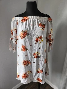 Haute Monde Blouse Short Sleeve Off Shoulder Bohemian Floral Top Womens Size L - Picture 1 of 10