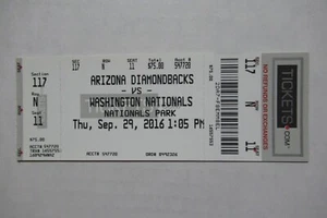 NATIONALS VS DIAMONDBACKS 9/29/2016 FULL TICKET ~ BRITO/SEVERINO/DIFO HRs - Picture 1 of 1