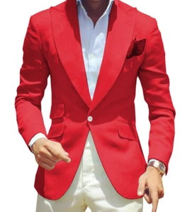 Business Men Suits Single Breasted Tuxedo Slim Fit Peak Lapel Jacket Blazer - Picture 1 of 25
