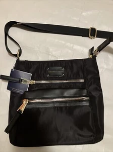 NEW ADRIENNE VITTADINI BLACK NYLON,gold ZIPPERS,CROSSBODY BAG-MSRP $168 - Picture 1 of 12