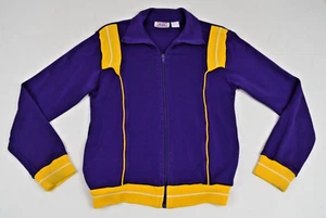 Vintage Track Jacket Main Event Size XS 80s Purple Yellow Acrylic Knit Zip Up - Picture 1 of 9