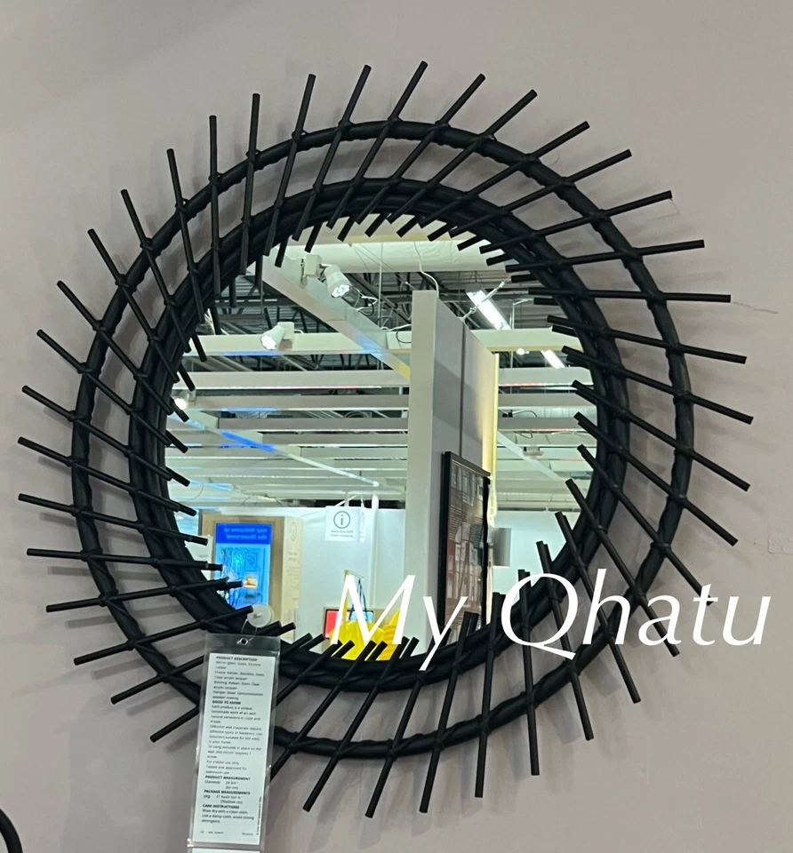 IKEA AUSTBO Mirror Black 24 3/4" Round Bamboo 705.340.42