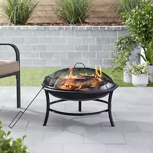 26’ Round Iron Outdoor Wood Burning Fire Pit, Black - Picture 1 of 4