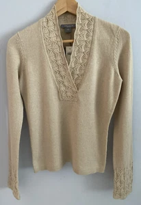 Ann Taylor Cashmere Blend Sweater V-Neck Beige Gold Shimmer Size XS NWT - Bild 1 von 6