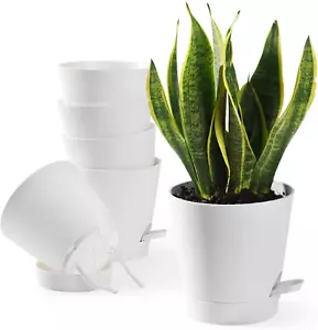 Plant Pots 6 PCS 5 inch Self Watering Planters High Drainage Flowers Pot for Ind - Picture 1 of 7