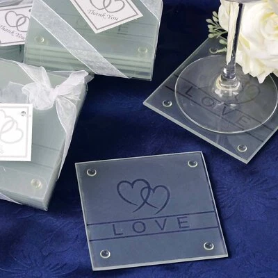 40 posavasos de vidrio transparente corazón y amor en una caja de regalo fiesta boda decoraciones Foto 1 de 3