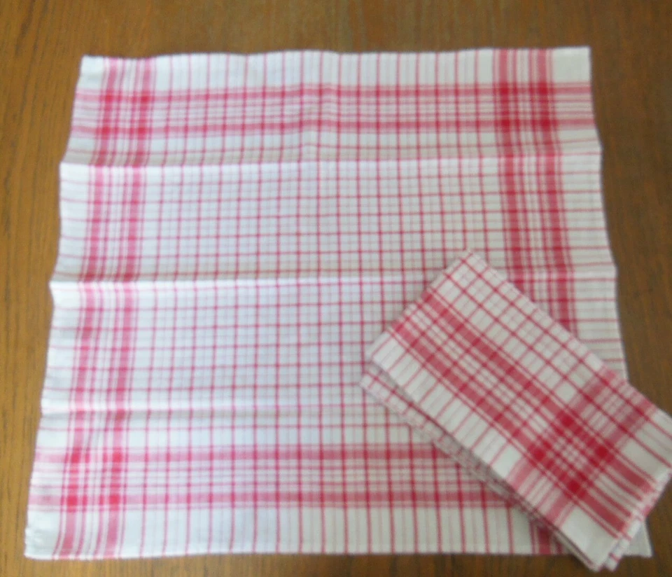Lot de 3 serviettes de table à carreaux - linge ancien - Photo 1/1