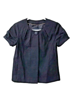 J Crew Jacket Top Blazer Size 0 Blue Lined Cotton Stretch Pleated Short Sleeves - Picture 1 of 5