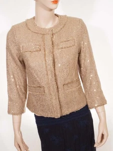 Cappotto blazer Michael Kors donna marrone paillettes fibbia frange tweed 4 - Foto 1 di 1
