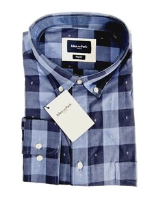 Eden Park Mens Blue Check Embroidered Logo Long Sleeve Shirt - 2XL - Picture 1 of 17