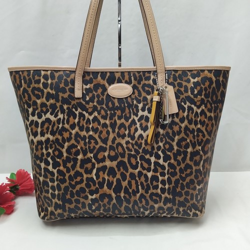 Borsa Coach Park multicolore in pelle stampa leopardata doppio manico