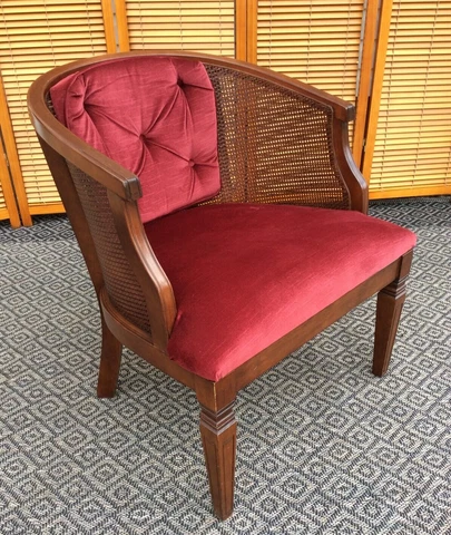 Vintage Chair Mid Century Hollywood Regency Provencial Walnut Cane Barrel Back Cover