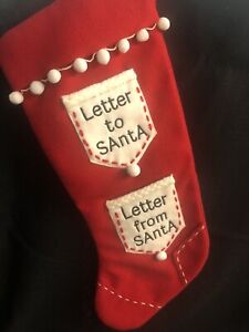Red Felt Christmas Stocking Letter To & From Santa Pockets 20” Holiday Decor
