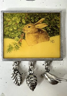 HALLMARK Navidad Conejo Broche Prendedor Acebo Piña Pájaro Estaño Dijes Marjolein Foto 1 de 4