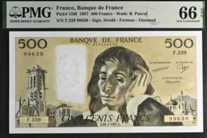 1987 France 500 FRANCS P156f BANKNOTE CURRENCY UNC PMG 66 - Picture 1 of 2