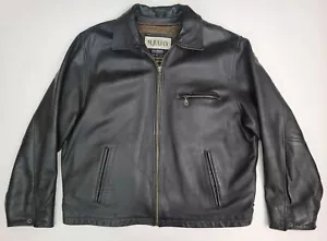 Vintage Wilsons 90s Y2k Black Leather Moto Full Zip Lined Bomber Jacket Men's XL - Picture 1 of 8