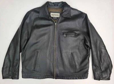 Chaqueta de bombardero vintage Wilsons años 90 Y2k cuero negro moto cremallera completa forrada para hombre XL Foto 1 de 4