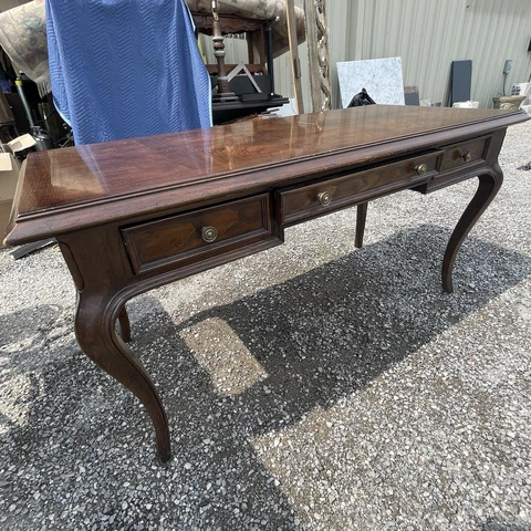 VTG Henredon Furniture Table Burl Wood French Writing Desk 27”x60x31” Cover
