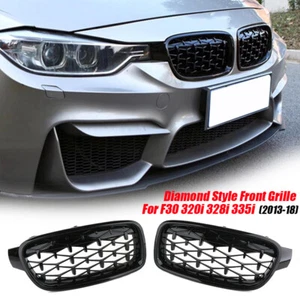 Front Kidney Diamond Grille Grill Gloss Black For BMW F30 320i 328i 335i 2013-18 - Picture 1 of 8