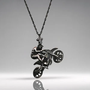 Motocross Pendant – Vintage Style 925 Silver Sports Jewelry for Riders - Picture 1 of 11