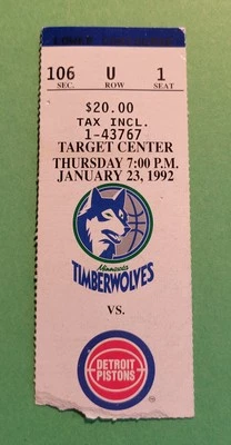 Dennis Rodman 27 Rebounds 1992 Pistons Vs Timberwolves Ticket Stub 1/23/92 - Image 1 of 2