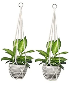 Macrame Plant Hanger Indoor Hanging Planter Basket Handmade Woven Cotton Rope - Picture 1 of 7