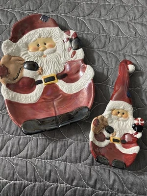 Bandeja de galletas de caramelo para servir pequeña de cerámica de Navidad de Papá Noel y juego de reposacuchara a juego Foto 1 de 4