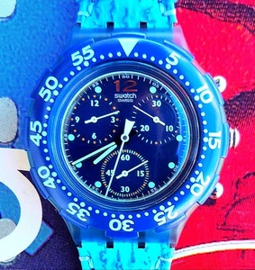 Swatch Watch BLUE WINGS SBL100 1995 Aquachrono Display Dummy Metameric Dial NOS - Picture 1 of 9