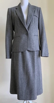 JH Collectibles Womens S Wool Blend 2-Piece Skirt Suit Striped Grey Made in USA - Image 1 of 4