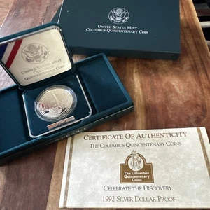 1992-P US Mint Columbus Quincentenary Coin Commemorative Silver Proof W/COA - Picture 1 of 3