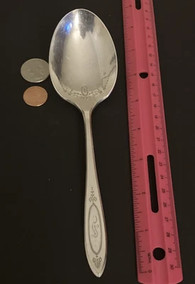 ADAM... ONEIDA Community...Silverplate - 7.75" SERVING SPOON  (1917) monogram S - Image 1 of 4