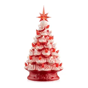 12" Peppermint Ceramic Christmas Tree, Pre-Lit Hand-Painted Decor with Lights - Picture 1 of 1