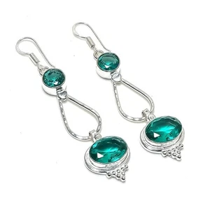 Mint Tourmaline Gemstone 925 Sterling Silver Handmade Jewelry Earring Sz 2.75" - Picture 1 of 1