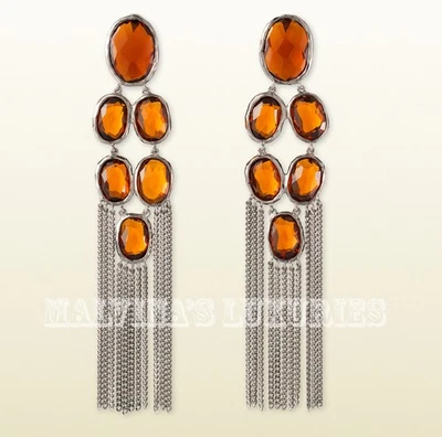 GUCCI EARRINGS RAINDROP COLLECTION STERLING SILVER ORANGE STONES $1,160 - Image 1 of 4