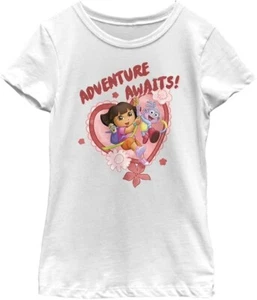Nickelodeon Girls White T-Shirt M 7/8 DORA Loves Adventure Awaits New Explorer - Picture 1 of 6