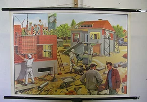 bella vecchia cartolina da parete scuola quadro da parete costruzione casa regalo anniversario 90x64 vintage 1968 - Foto 1 di 1