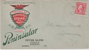 1914 Morris PA cds 4 bar cl Red Illust front/back Peninsular Stoves Ranges (B79) - Picture 1 of 2