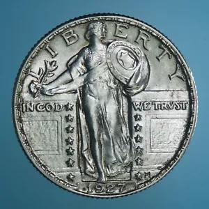 AMERICA 1/4 DOLLARO 1927 STANDING LIBERTY SILVER COIN ARGENTO qFDC - Foto 1 di 2