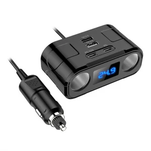 Adaptador cargador USB divisor encendedor de cigarrillos de coche de 2 vías con voltaje - Imagen 1 de 15