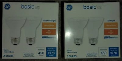 LED Medium Base Indoor Floodlight Warm White GE Basic PAR20 *4PACK* - Image 1 of 2