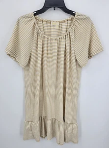 Michael Kors Dress Womens Medium Brown White Stripe Bell Sleeve Ruffle Hem Shift - Picture 1 of 6