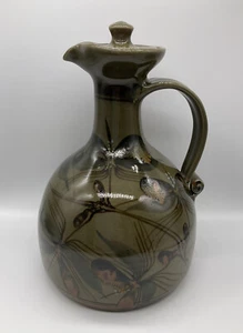 Vintage Green Leaf Floral Pattern Lidded Ceramic Pottery Decorative Decanter Jug - Picture 1 of 10