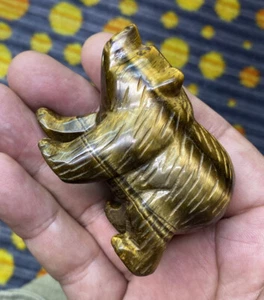 Tiger Eye Natural Gemstone Bear Statue Figurine Hand craved 2 1/2” - Picture 1 of 4
