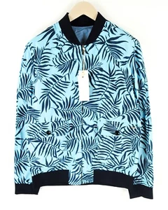 SCOTCH & SODA Reversible Jacket L Blue Linen Pattern Zip Men`S Coat - Picture 1 of 16