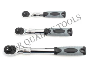 1/4" 3/8" & 1/2" drive Long Handle Ratchet Socket Wrench 3pc Tool Set Extendable - Bild 1 von 4