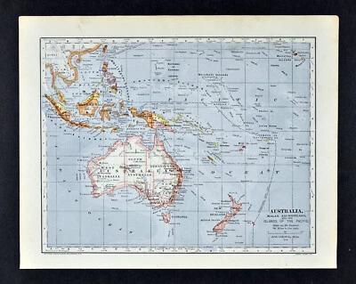 1896 Map Australia New Zealand Hawaii Tahiti Singapore Philippines Fiji Oceania - Image 1 of 3