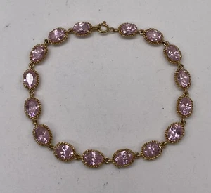 Pulsera de tenis vintage de cuarzo rosa oro 10k 9,7 gramos - Imagen 1 de 6