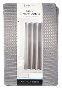 Mainstays Fabric Shower Curtain Gray Textured Waffle with Hooks 70 x 72 - Picture 1 of 3